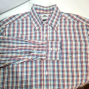 LACOSTE Mens Plaid Long Sleeve Dress Shirt Size 42/Large